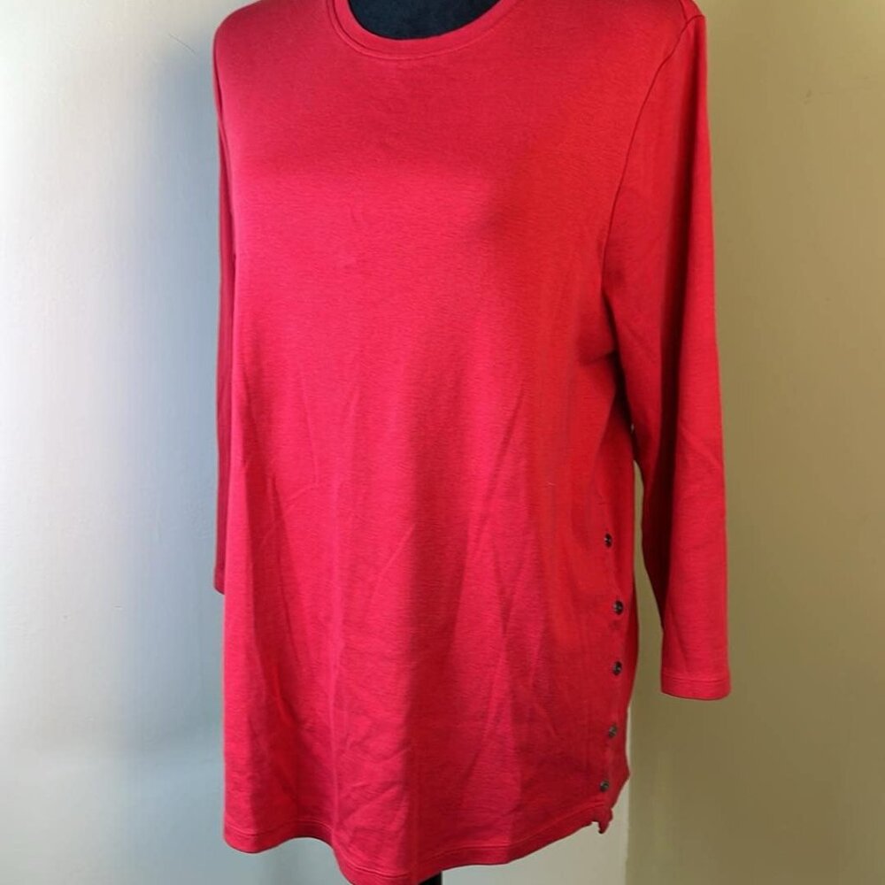 J. Jill Women's Perfect Pima Side-Button Tee Shirt Top XL Red Staple Item Comfor